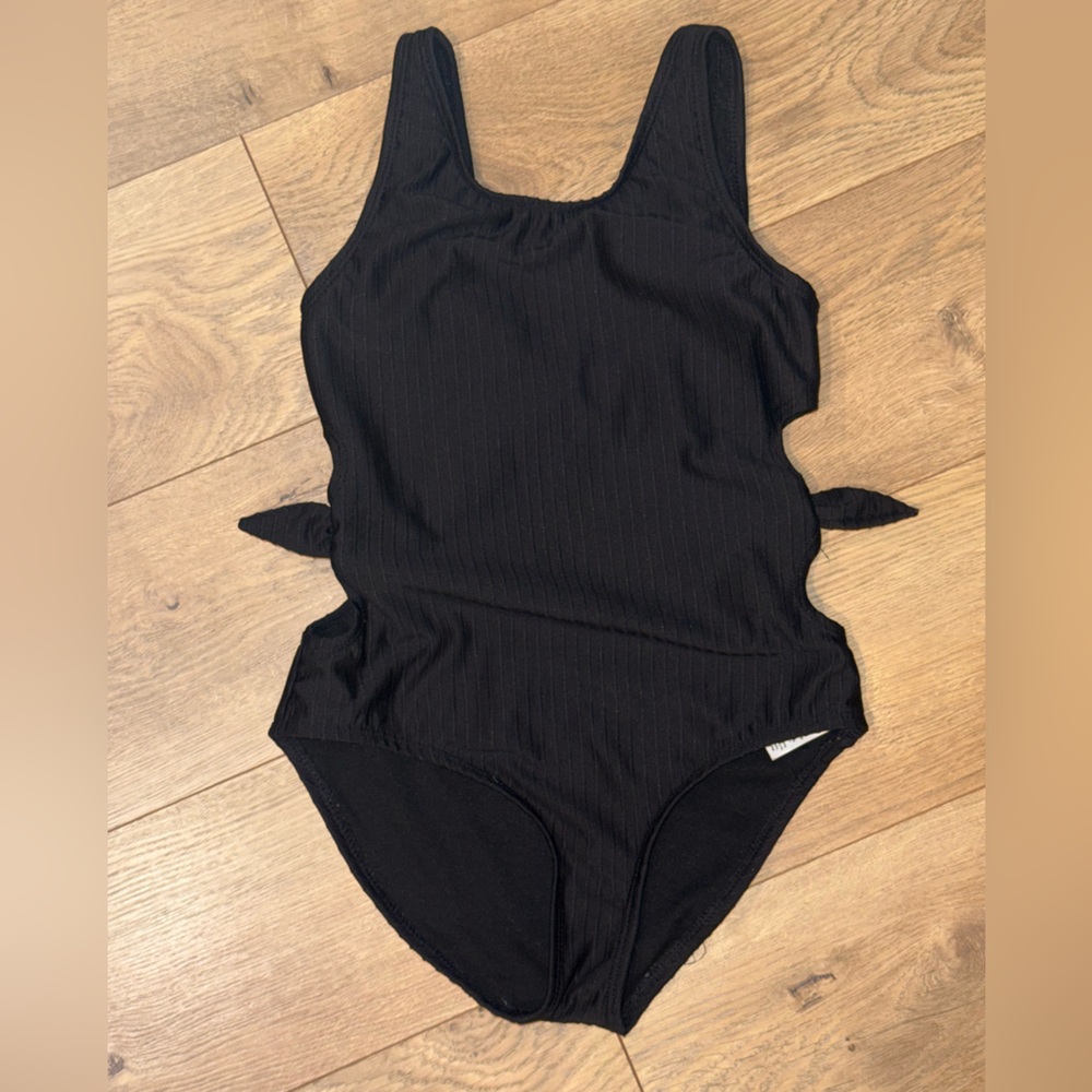 wonder nation Black Ribbed One-Piece Swimsuit